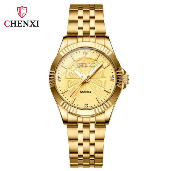 CHENXI 050A Couple Quartz Watch Luxury Business Golden Stainless Steel Unique Simple Wristwatch for Woman and Men 8
