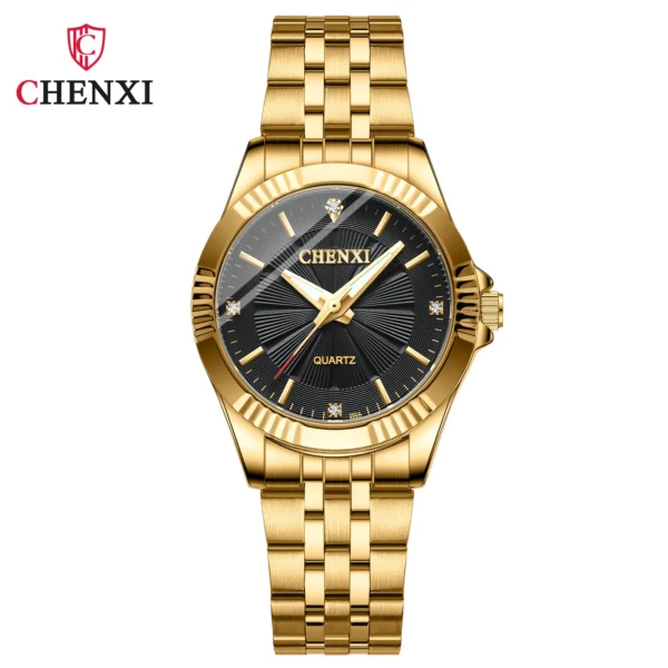 CHENXI 050A Couple Quartz Watch Luxury Business Golden Stainless Steel Unique Simple Wristwatch for Woman and Men 7