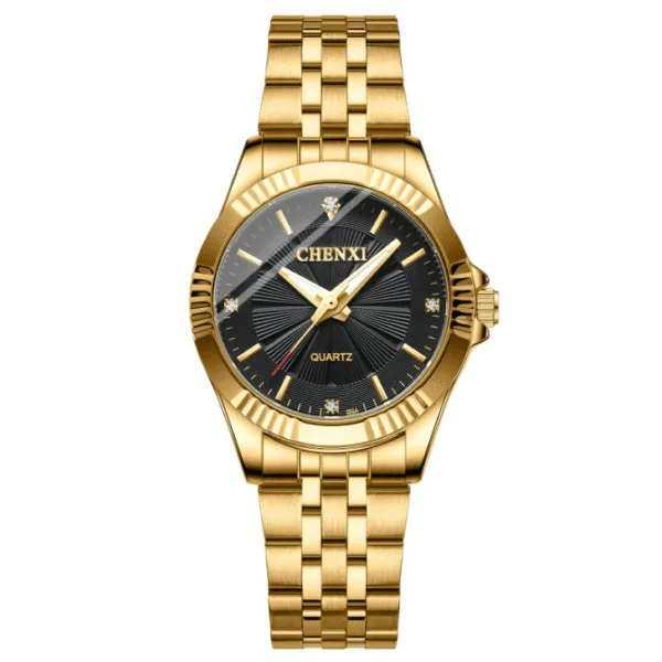 CHENXI 050A Couple Quartz Watch Luxury Business Golden Stainless Steel Unique Simple Wristwatch for Woman and Men 7
