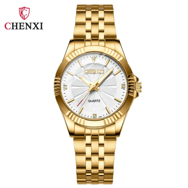 CHENXI 050A Couple Quartz Watch Luxury Business Golden Stainless Steel Unique Simple Wristwatch for Woman and Men 10
