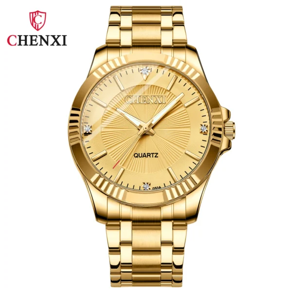 CHENXI 050A Couple Quartz Watch Luxury Business Golden Stainless Steel Unique Simple Wristwatch for Woman and Men 9