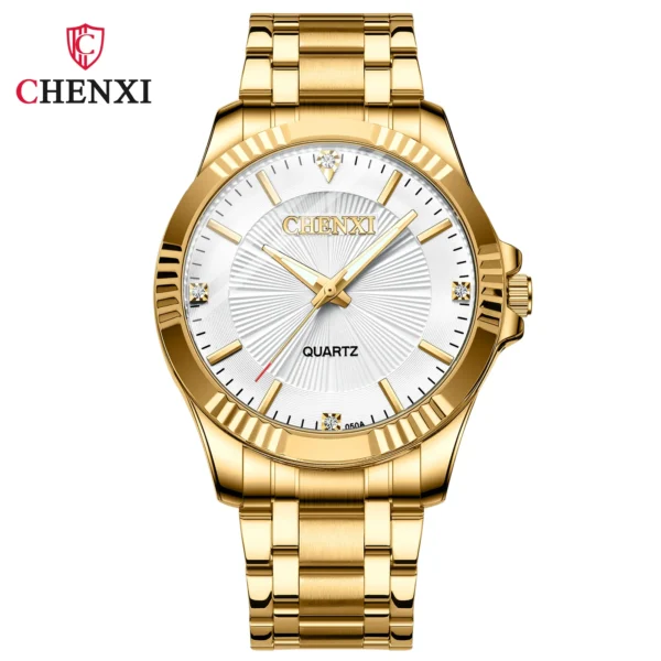 CHENXI 050A Couple Quartz Watch Luxury Business Golden Stainless Steel Unique Simple Wristwatch for Woman and Men 12