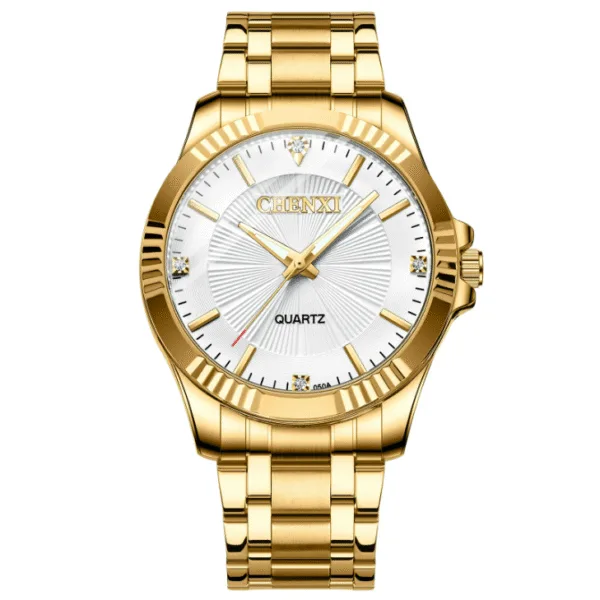 CHENXI 050A Couple Quartz Watch Luxury Business Golden Stainless Steel Unique Simple Wristwatch for Woman and Men 12