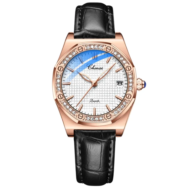 CHENXI Quartz Movement Woman Watch Simple Elegant Luxury Rose Gold Steel and Leather Strap Waterproof Ladies Dress Wristwatch 7