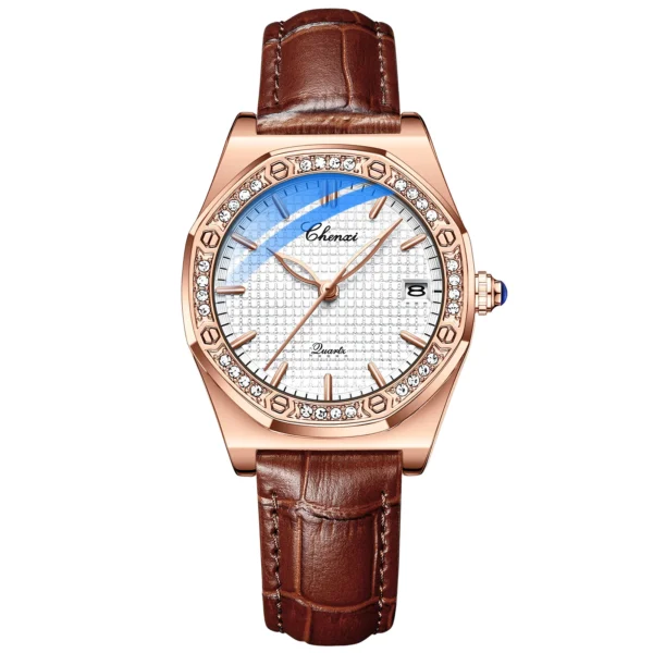 CHENXI Quartz Movement Woman Watch Simple Elegant Luxury Rose Gold Steel and Leather Strap Waterproof Ladies Dress Wristwatch 8