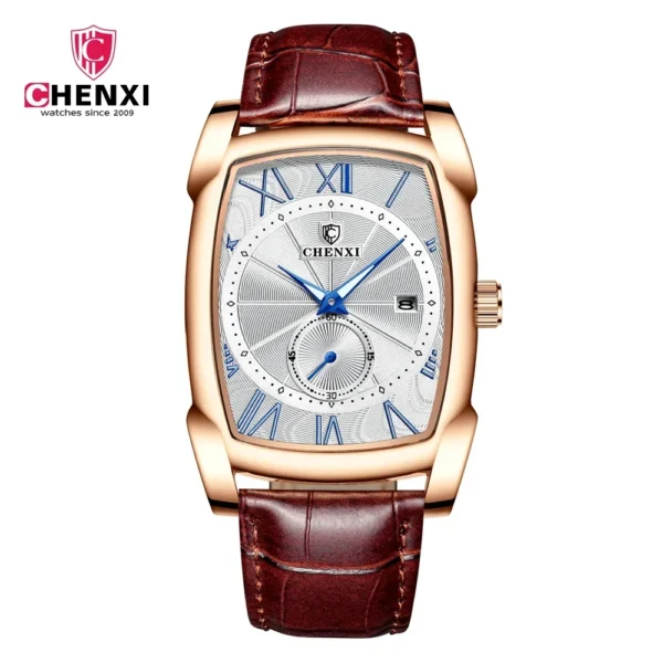 NEW CHENXI 8209 Mens Watches Leather Strap Casual Luxury Quartz Wristwatches Square Waterproof Watch Men 9