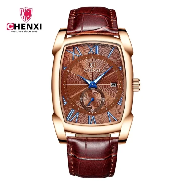 NEW CHENXI 8209 Mens Watches Leather Strap Casual Luxury Quartz Wristwatches Square Waterproof Watch Men 13