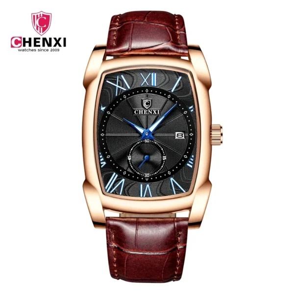NEW CHENXI 8209 Mens Watches Leather Strap Casual Luxury Quartz Wristwatches Square Waterproof Watch Men 12