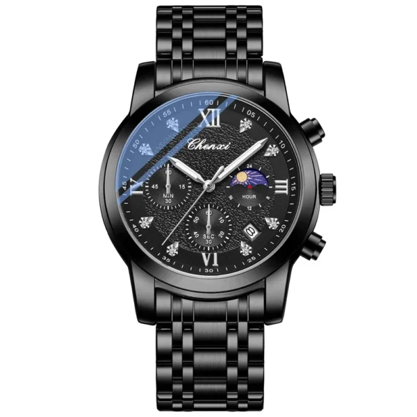 CX-921 CHENXI Fashion Watch Men Luxury Stainless Steel Quartz Wristwatch Mens Waterproof Sport Watches Moon Phase Function Clock 8