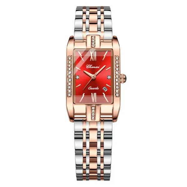Exquisite Romantic Gift for Female Calendar Vintage Fashion Women Watches Quartz Wristwatch Rhinestone RoseGold Dial Waterproof 9