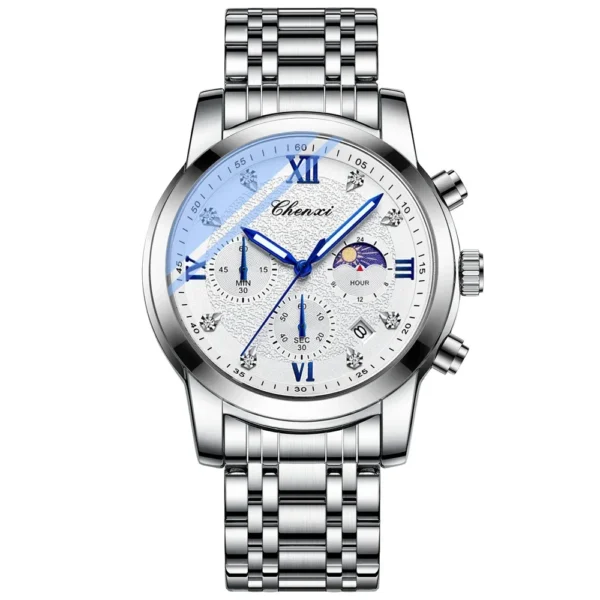 CX-921 CHENXI Fashion Watch Men Luxury Stainless Steel Quartz Wristwatch Mens Waterproof Sport Watches Moon Phase Function Clock 9