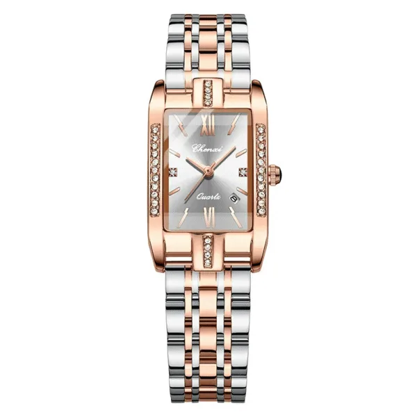 Exquisite Romantic Gift for Female Calendar Vintage Fashion Women Watches Quartz Wristwatch Rhinestone RoseGold Dial Waterproof 8