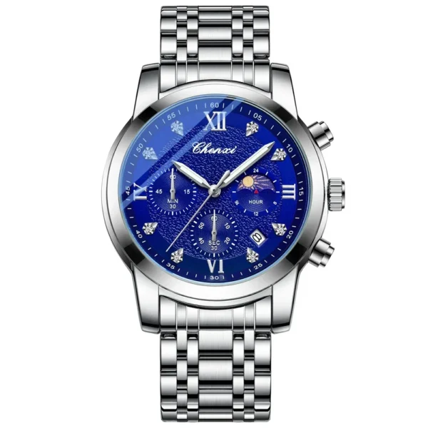 CX-921 CHENXI Fashion Watch Men Luxury Stainless Steel Quartz Wristwatch Mens Waterproof Sport Watches Moon Phase Function Clock 7