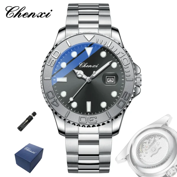 Chenxi 0015 Fashion Mens Transparent hollow bottom Watches Luxury Quartz Wristwatch Men Business Casual Watch Clock Gift 9
