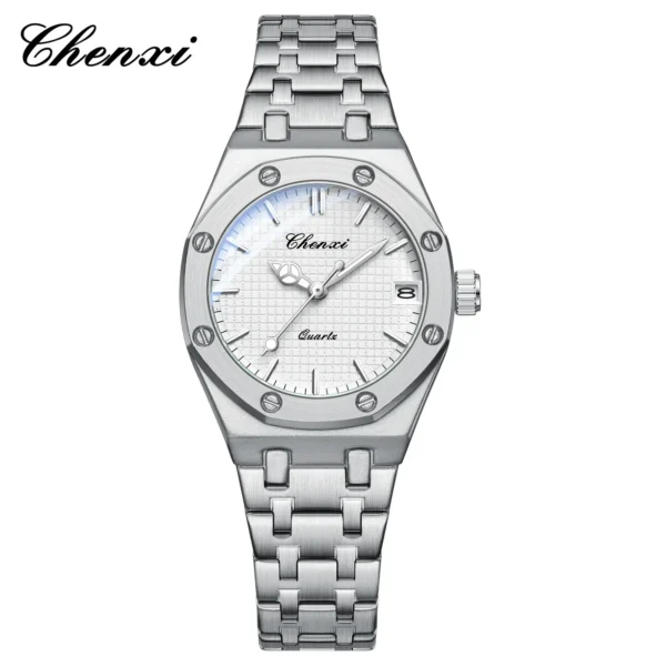 Luxury Women Watches Silver Steel Simple Casual Business Dress Watches for Women Top Brand Waterproof 3bar Calendar Gift Clock 8