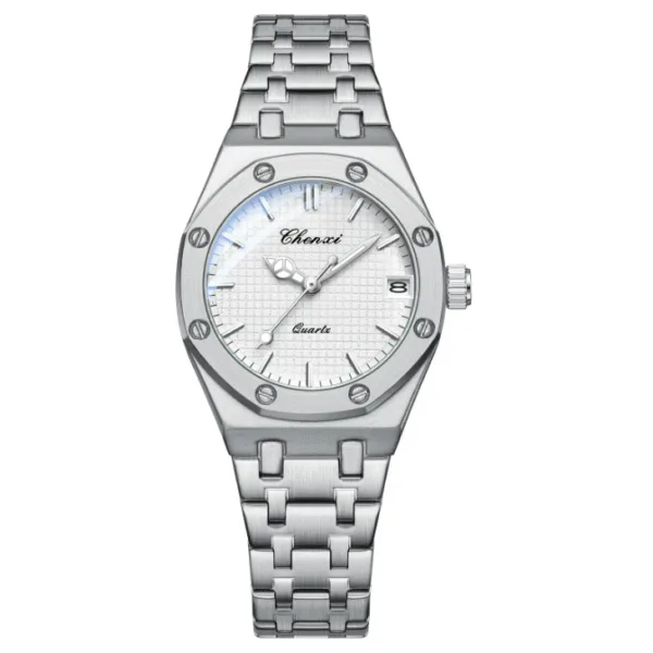 Luxury Women Watches Silver Steel Simple Casual Business Dress Watches for Women Top Brand Waterproof 3bar Calendar Gift Clock 8