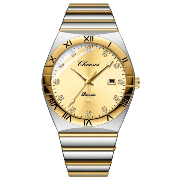 CHENXI 640 Luxury Couple Quartz Watch Calendar Luminous Stainless Steel Strap Waterproof Elegant Ladies Fashion Men Watches 12