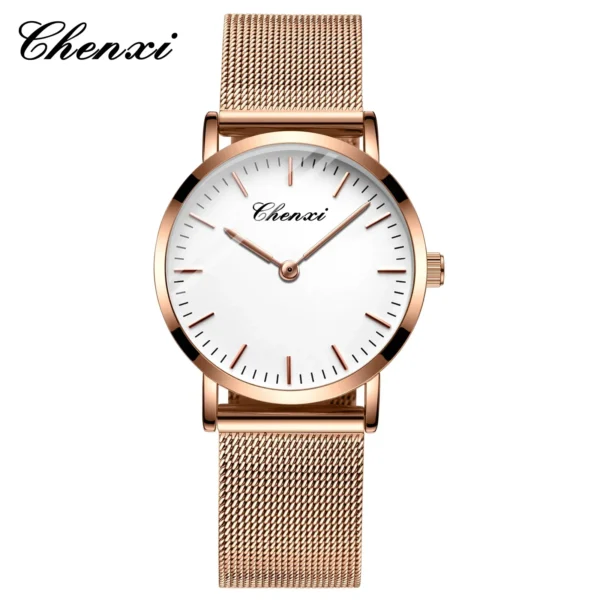 Chenxi 076A Brand Men's And Women's Stainless Steel Mesh Belt Waterproof Watch Couple Pair Lover's Clock Best Gift 7