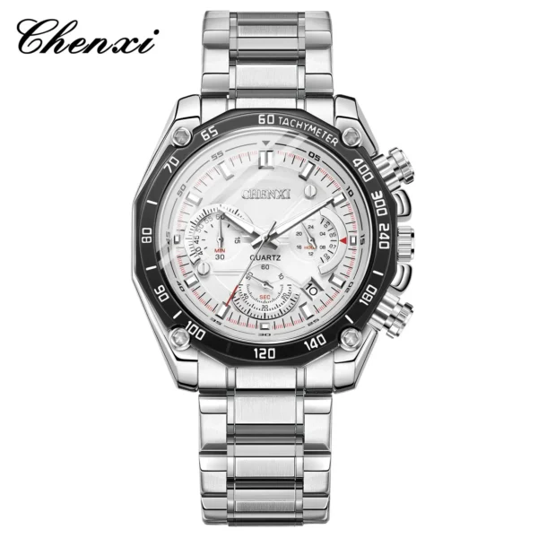 CHENXI 929A Silver Multi function Calendar Luxury Top Brand Men's Business Stainless Steel Waterproof Luminous Quartz Watches 10