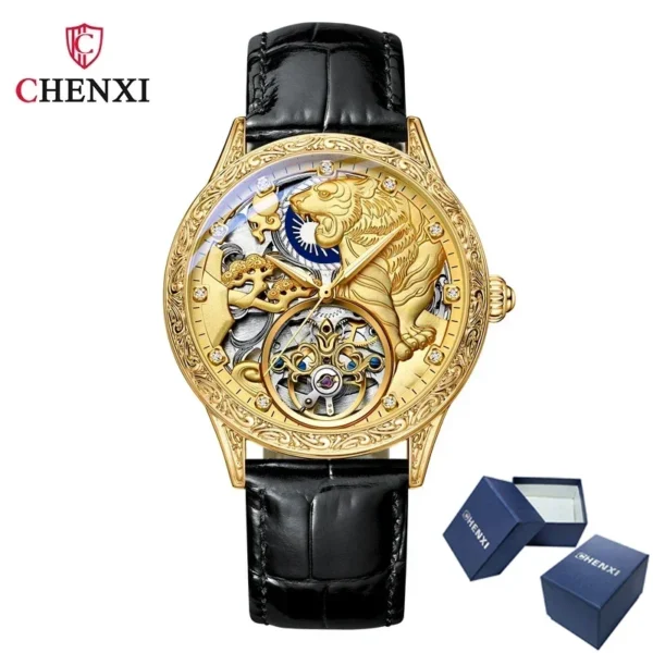 CHENXI 6029H Mechanical Fashion Mens Watches Top Brand Luxury Montre Homme Golden Tiger Clock Automatic Skeleton Watch 7