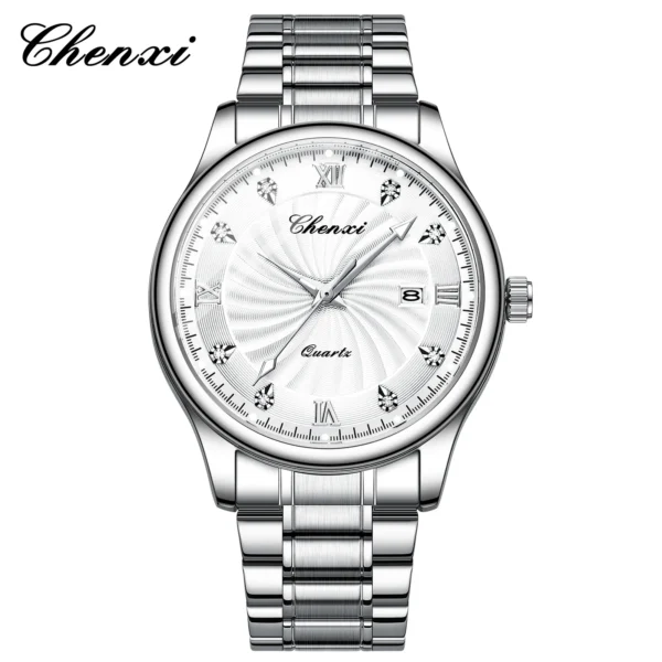 CHENXI Trend Fashion Men Original Quartz Watch Stainless Steel Waterproof Luminous Date Week Wristwatch 8