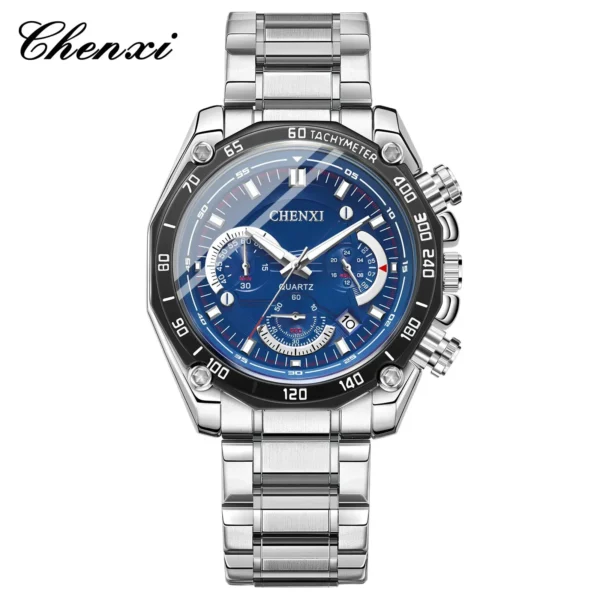 CHENXI 929A Silver Multi function Calendar Luxury Top Brand Men's Business Stainless Steel Waterproof Luminous Quartz Watches 12