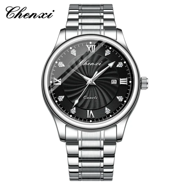 CHENXI Trend Fashion Men Original Quartz Watch Stainless Steel Waterproof Luminous Date Week Wristwatch 7