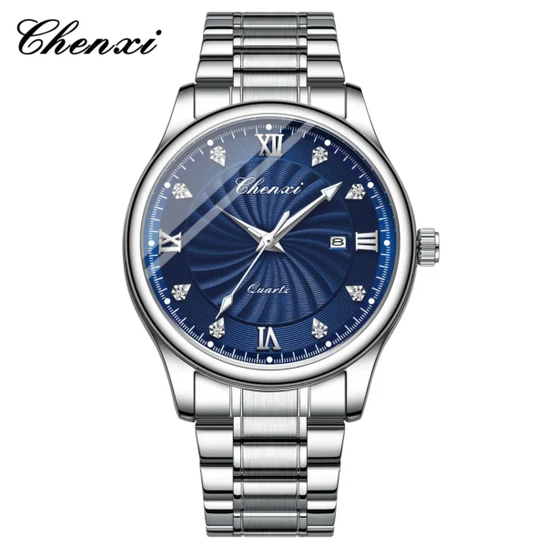 CHENXI Trend Fashion Men Original Quartz Watch Stainless Steel Waterproof Luminous Date Week Wristwatch 9