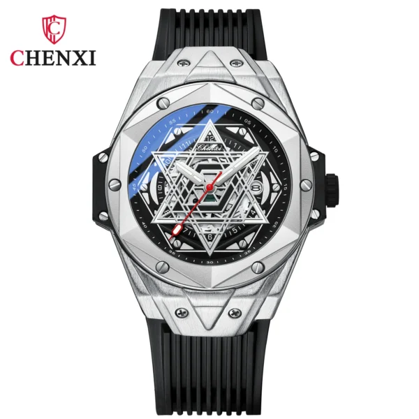Unique Silver Men's Watches Rubber Strap Waterproof Royal Hexagram Fashion Casual Sport Quartz Wristwatch for Male Gift New 8