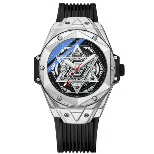 Unique Silver Men's Watches Rubber Strap Waterproof Royal Hexagram Fashion Casual Sport Quartz Wristwatch for Male Gift New 8
