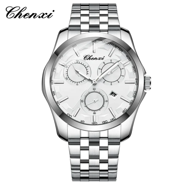 Chenxi 024B Fashion Mens Watches Luxury Silver Stainless Steel Quartz Wrist Business Watch for Man Calendar Clock Reloj Hombre 11