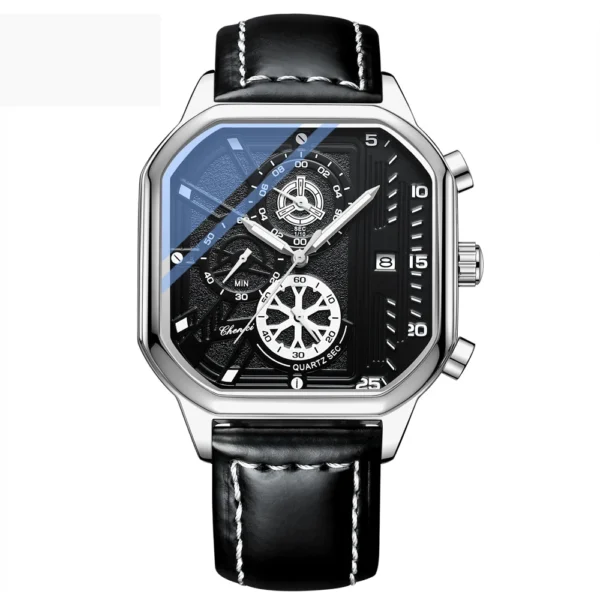 CHENXI New Fashion Square Sport Quartz Watch for Men Stainless Steel Waterproof Chronograph Date Multi-Functional Wristwatch 7