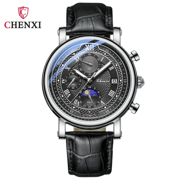 CHENXI 976 Leather Quartz Watch Date Men's Phase Of The Moon Timing Business Luminous Chronograph Wristwatch 9
