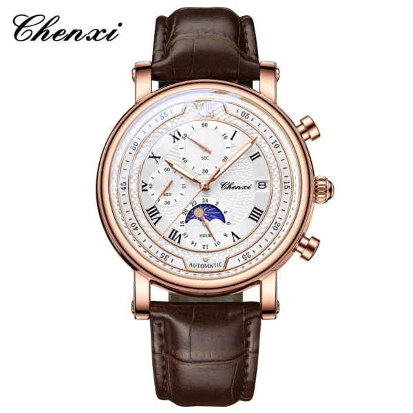 CHENXI 976 Leather Quartz Watch Date Men's Phase Of The Moon Timing Business Luminous Chronograph Wristwatch 10