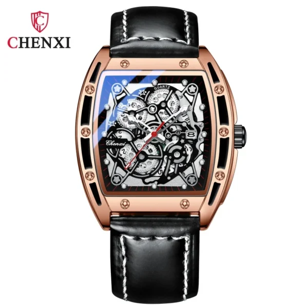 CHENXI 8265 Men's Quartz Watch Calendar Tonneau Dial Luminous Waterproof Black Leather Strap Casual Men Watches reloj hombre 9