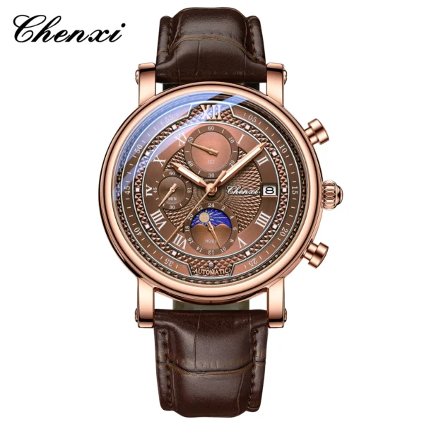 CHENXI 976 Leather Quartz Watch Date Men's Phase Of The Moon Timing Business Luminous Chronograph Wristwatch 11