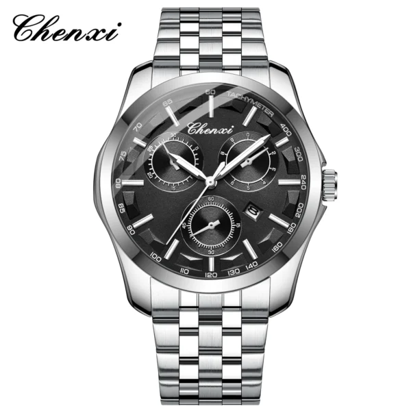Chenxi 024B Fashion Mens Watches Luxury Silver Stainless Steel Quartz Wrist Business Watch for Man Calendar Clock Reloj Hombre 1