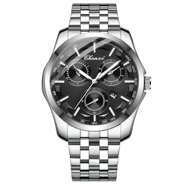 Chenxi 024B Fashion Mens Watches Luxury Silver Stainless Steel Quartz Wrist Business Watch for Man Calendar Clock Reloj Hombre 1