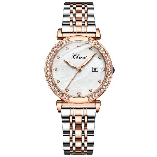 CHENXI Women Watch Fashion Rose Gold Waterproof Top Brand Quartz Watch Ladies Leather Calendar Wrist Watches Gift for Women 9