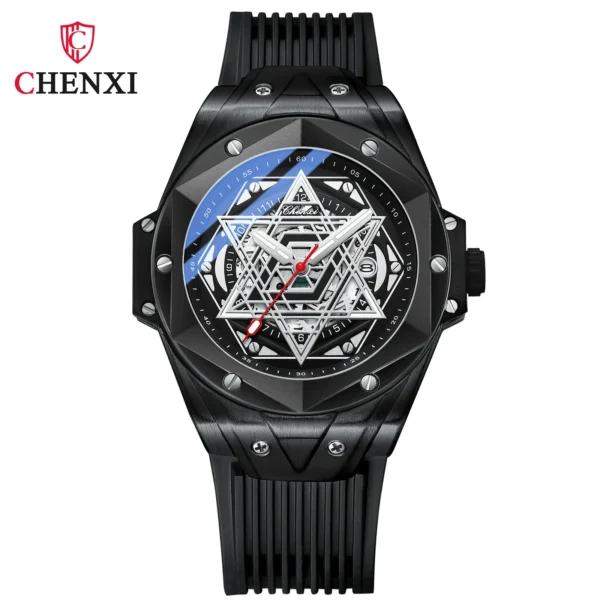 Unique Silver Men's Watches Rubber Strap Waterproof Royal Hexagram Fashion Casual Sport Quartz Wristwatch for Male Gift New 7