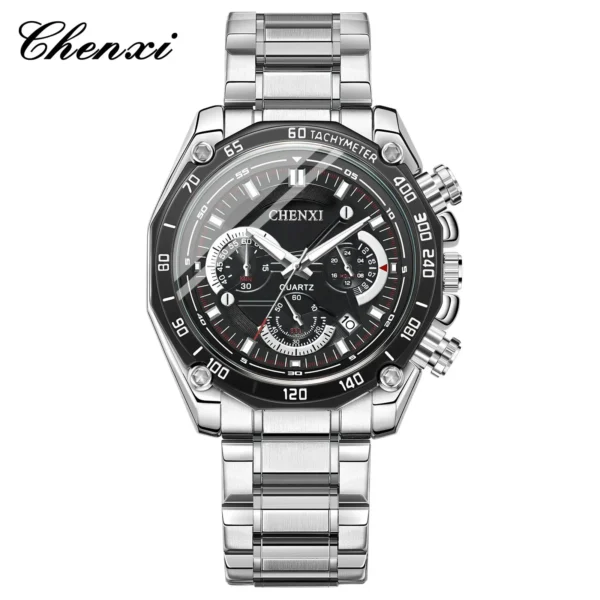 CHENXI 929A Silver Multi function Calendar Luxury Top Brand Men's Business Stainless Steel Waterproof Luminous Quartz Watches 7