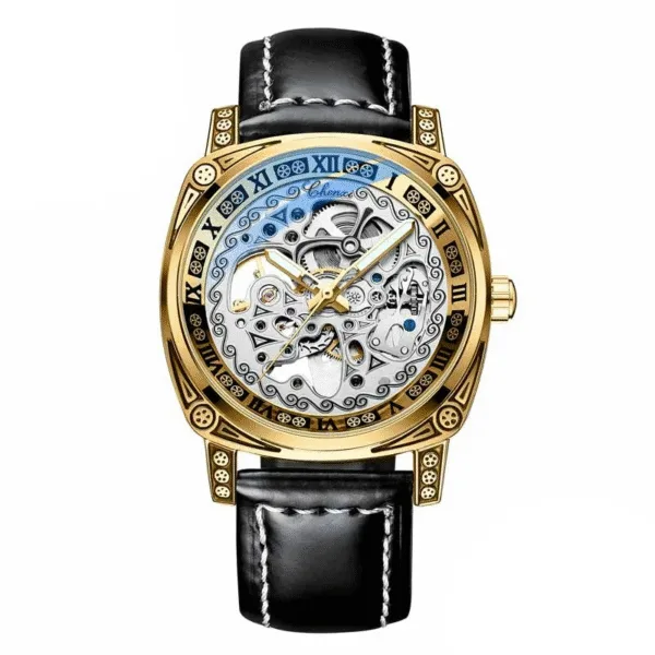 CHENXI 8825 Top Brand Transparent Fashion Case New Casual Design Leather Steel Mens Watches Luxury Mechanical Skeleton Watch 7