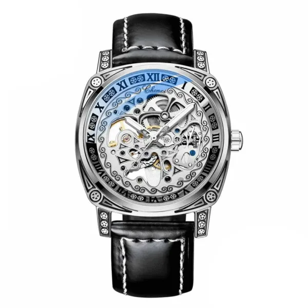 CHENXI 8825 Top Brand Transparent Fashion Case New Casual Design Leather Steel Mens Watches Luxury Mechanical Skeleton Watch 8