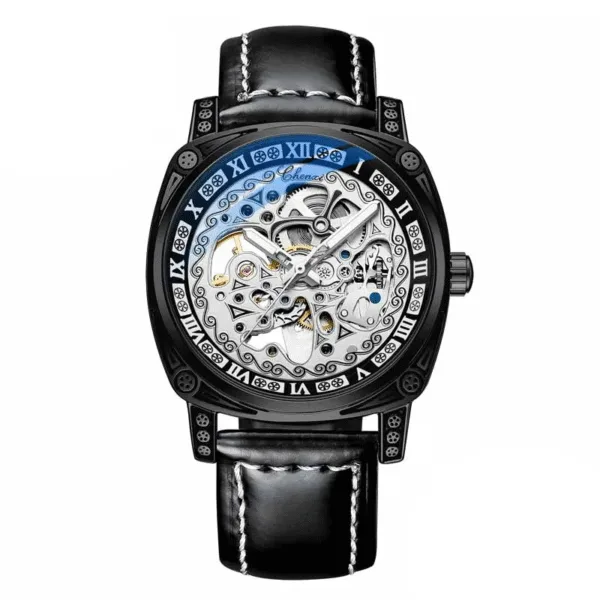 CHENXI 8825 Top Brand Transparent Fashion Case New Casual Design Leather Steel Mens Watches Luxury Mechanical Skeleton Watch 10