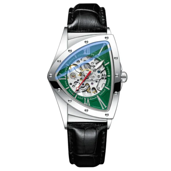 Luxury Triangle Dial Men's Skeleton Watch - Leather & Automatic 8