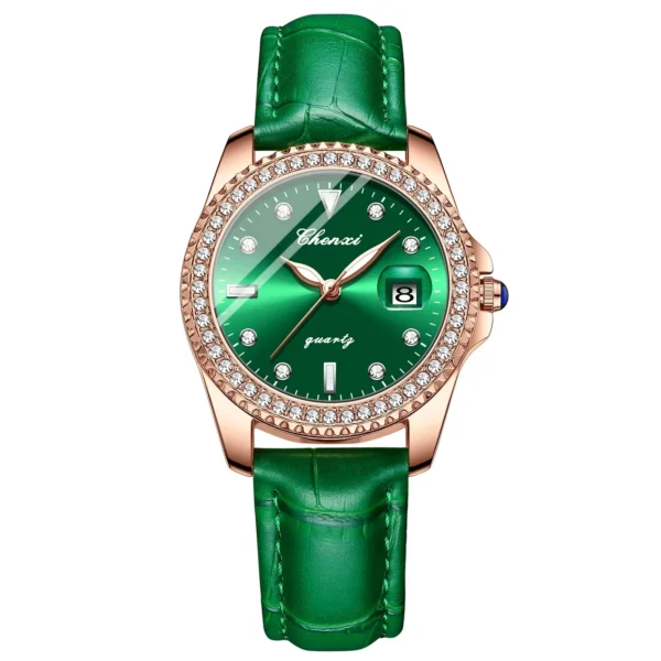 CX-385 CHENXI Women Watch Brand Fashion Leather Quartz Wrist Watch Ladies Waterproof Clock Classic Retro Women's Green Watches 7