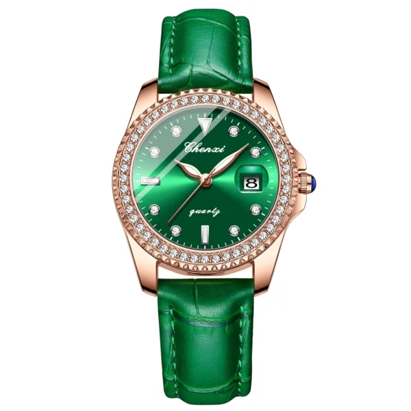 CHENXI Women Watch Luxury Brand Fashion Leather Quartz Wrist Watch Ladies Waterproof Clock Classic Retro Women's Green Watches 7