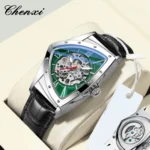 Luxury Triangle Dial Men's Skeleton Watch - Leather & Automatic 5