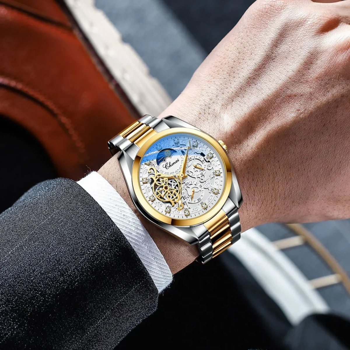 CHENXI 8811 Men's Waterproof Luminous Diamond Inlaid Full-automatic Hollow Mechanical Watch Wholesale 3