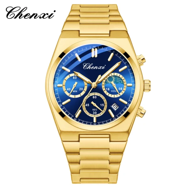 CHENXI Classic Business Moon Phase Men Watches Chronograph Quartz Man Watch Steel Strap Calendar Waterproof Luminous Wristwatch 8